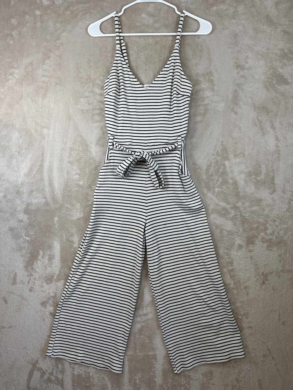 Monteau Jumpsuit Juniors Small White Black Stripe Sleeveless Wide Leg Belted